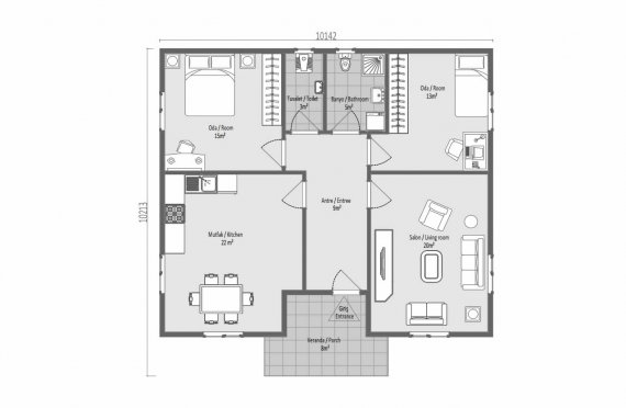 95 m2 Rumah Modular Tingkat Satu