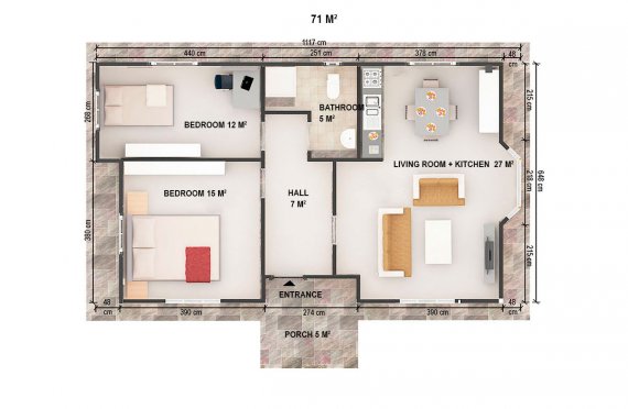 Rumah Pasang Siap 71 m²